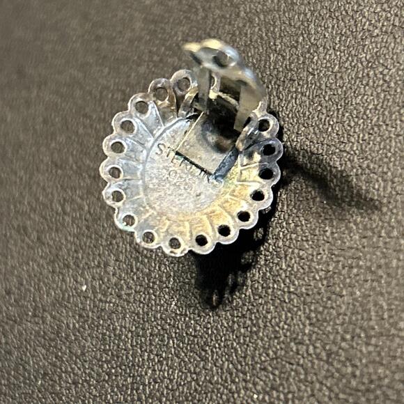 Vintage Native American Azurite Malachite Sterling Silver Clip On Earrings - Picture 3 of 3